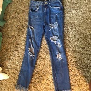 Zara distressed blue jean